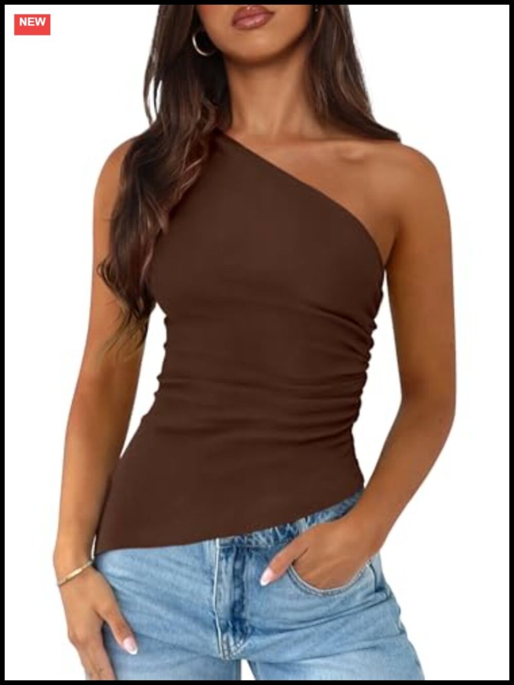 One Shoulder Sleeveless Ruched Tank Top Women's Summer Bodycon